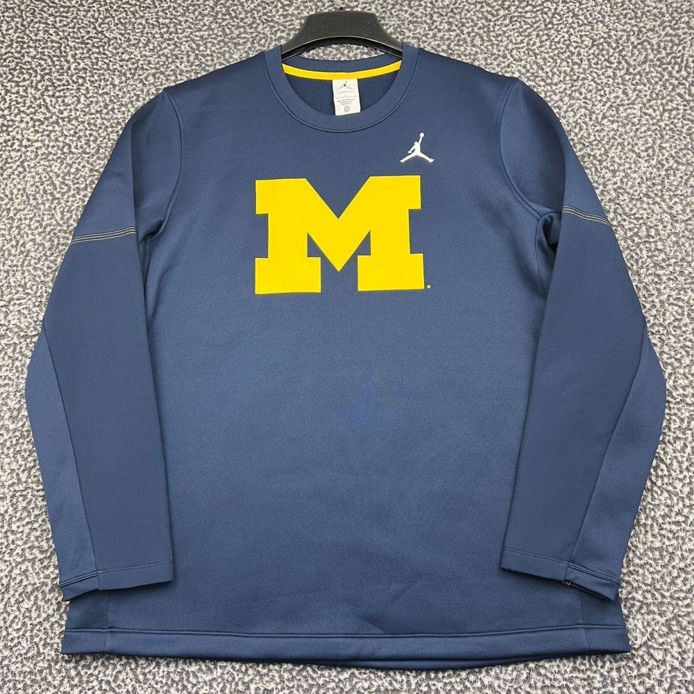 Air Jordan Michigan Wolverines Therma-FIT Sweatshirt Men Large Blue Crewneck New